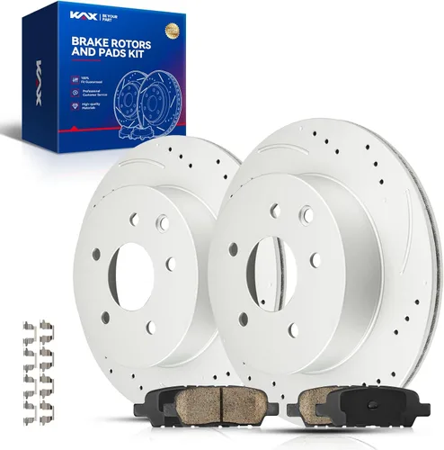 Vista 29 de Kit de freno delantero KAX, rotores de freno ranurados y con hendiduras, pastillas de freno cerámicas Compatible con Honda Accord 1990 1991 1992