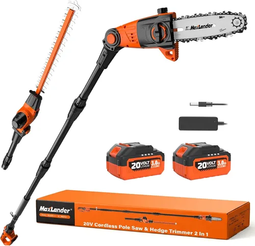 Vista 8 de Sierra de poste inalámbrica de 8 pulgadas 20V con batería y cargador 2×3.0Ah 15-Foot Max Adjustable Reach, 16ft/S Cutting Speed, Auto Oiling