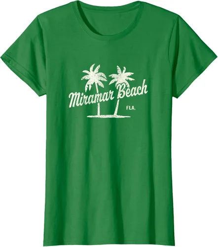 Vista 39 de Miramar Beach Florida Vintage 70s Palm Trees - Camiseta gráfica, Azul / Patchwork, S