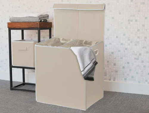 Vista 5 de Simple Houseware - Cesta doble para la ropa sucia, con tapa