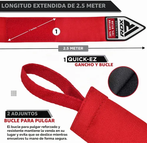 Vista 5 de RDX Boxing Wraps Kids 2.5M Guantes internos, Vendajes elásticos para el pulgar, Junior Under Mitts Protector de puño de mano Correas de soporte