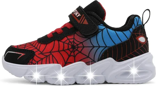 Vista 4 de Zapatos ligeros con luz LED para niños pequeños, transpirables, con malla, para caminar, para niños pequeños y niños Zapatos con luz negra/roja