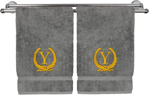 Vista 172 de Toalla de mano con monograma, regalo personalizado, 16 x 30 pulgadas, letra blanca bordada con diseño de corona en toalla negra, extra absorbente