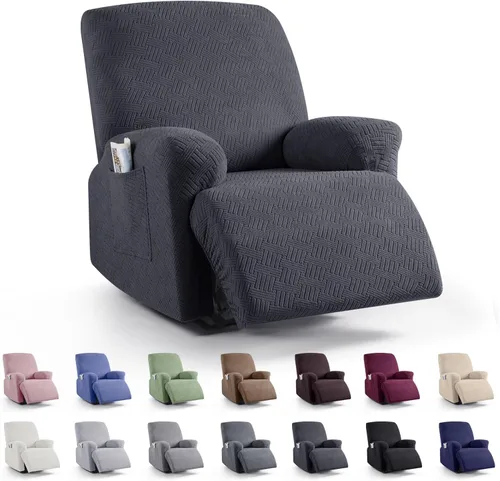Vista 53 de KinCam Fundas para Reclinables, Fundas Elásticas para Sillas Reclinables, Fundas para Sofá Reclinable con Rayas Jacquard, Fundas Protectoras de Negro