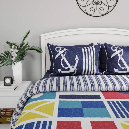 Vista 3 de Lavish Home - Juego de edredón de 3 piezas, colcha reversible de temática costera con funda, ligera, transpirable, hipoalergénica