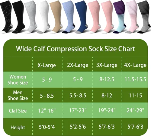 Vista 3 de LEVSOX Calcetines de compresión de pantorrilla ancha para mujeres y hombres, talla grande, 15-20 mmHg, hasta la rodilla, medias de gran soporte