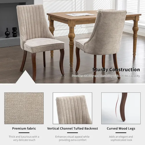 Vista 6 de ODUSE-DAILY Juego de 2 sillas de comedor de mediados del siglo en color beige, juego de 2 sillas modernas para cocina y comedor, sillas tapizadas