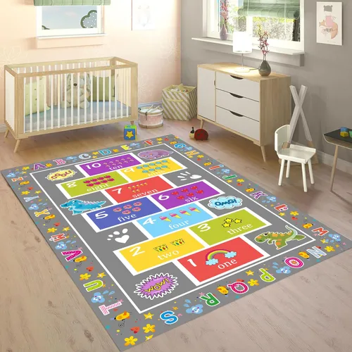 Vista 12 de Tapete educativo de 3 x 4 pies, tapete de aprendizaje ABC y 123 para niños pequeños con diseños de animales, alfombra antideslizante lavable