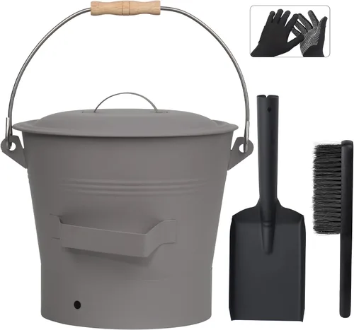 Vista 8 de BRIAN & DANY Mini cubo de cenizas con tapa y pala, cubo de chimenea de 1.2 galones con escoba, perfecto para chimeneas, estufas de leña
