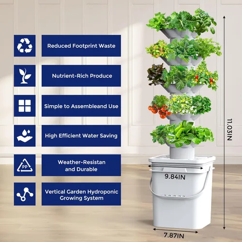 Vista 2 de SJZX - Kit de sistema de cultivo hidropónico, torre hidropónica de 5 capas, 30 agujeros de plantación, sistema de jardinería vertical que ahorra