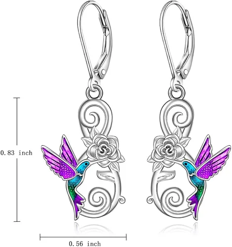 Vista 7 de Cat Sea Turtle Hummingbird Earrings Shamrock Snowflake Lotus Chakra Earrings for Women Blue Opal Turtle Sterling Silver
