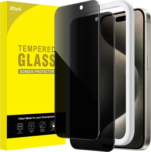 Vista 18 de JETech Protector de pantalla de privacidad para iPhone 15 de 6.1 pulgadas, película de vidrio templado anti espía con herramienta de fácil