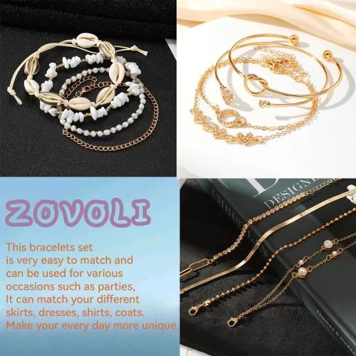 Vista 5 de ZOVOLI Juego de joyas de oro para mujeres y niñas, estilo barroco vintage, collar, anillos, pulsera y aretes, juego de joyería, paquete de joyería