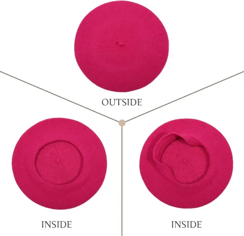 Vista 49 de Boina de lana francesa para mujer, gorra de invierno clásica de color sólido
