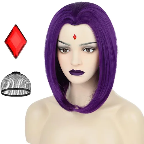 Vista 87 de Peluca de cosplay estilo Bob azul oscuro + horquilla de libélula + collar para fiesta, disfraz de Halloween, peluca de mujer