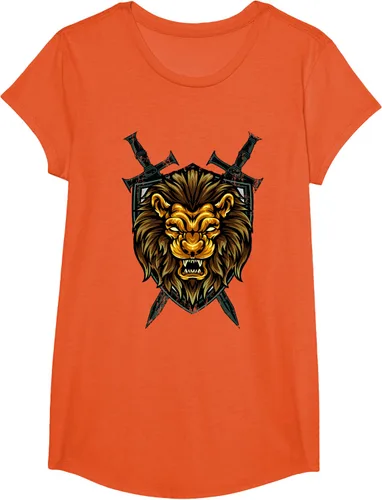 Vista 70 de Camiseta con diseño de caballero medieval renacentista, con diseño de espada de león, Negro, S