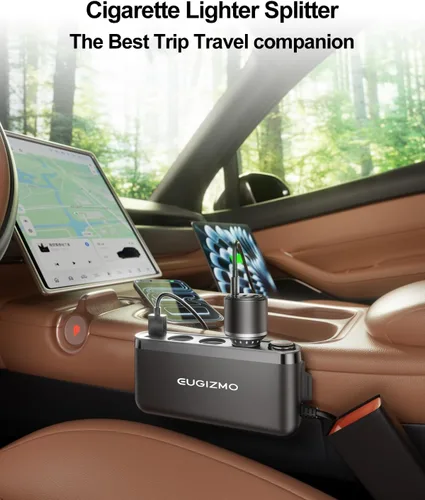 Vista 7 de Eugizmo - Divisor de encendedor de cigarrillos 7 en 1, adaptador de enchufe de cargador de coche de 200 W 1x PD30W USB-C, QC3.0 18W and 3x 2.4A