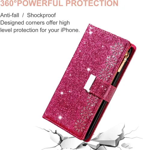 Vista 7 de Funda de teléfono para Huawei P30 Lite/Nova 4E con protector de pantalla de vidrio templado y correa para la muñeca Bling Glitter Flip Zipper