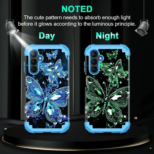 Vista 3 de Miqala Funda para Galaxy A14 5G, que brilla en la oscuridad, tres capas, resistente, a prueba de golpes, protección completa, parachoques