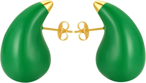 Vista 12 de Aretes de aro de oro gruesos para mujer, ligeros, con forma de gota de agua, aretes de aro abiertos y huecos en forma de lágrima, plata y oro