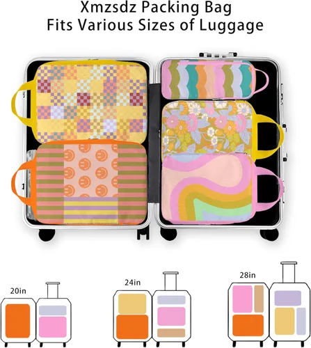 Vista 5 de Cubos de embalaje de compresión, cubos de embalaje para viajes, juego de bolsas organizadoras de equipaje impermeables, bonitos cubos de embalaje