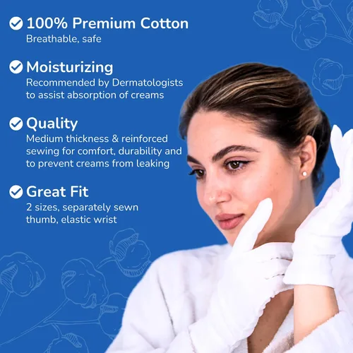 Vista 4 de Guantes de algodón para belleza, manos secas, eczema, dermatitis y psoriasis (mediano, 3 pares)
