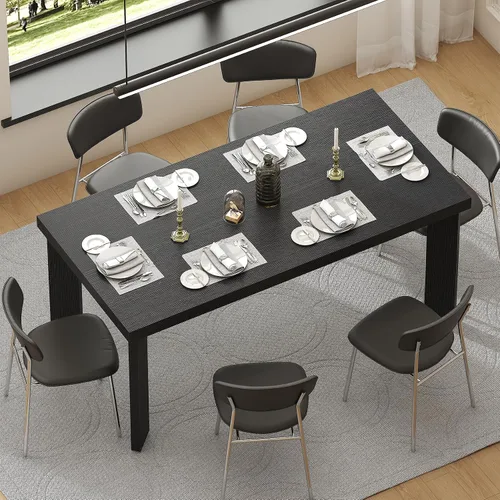 Vista 4 de Bigbiglife Mesa de comedor de 63 pulgadas para 6, mesa de comedor para interiores y exteriores con patas de madera, mesa de cocina con mesa grande