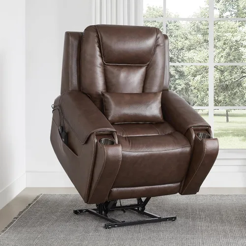 Vista 9 de CHITA Silla reclinable eléctrica para personas mayores con masaje y calor, silla reclinable grande de piel auténtica con soportes para tazas