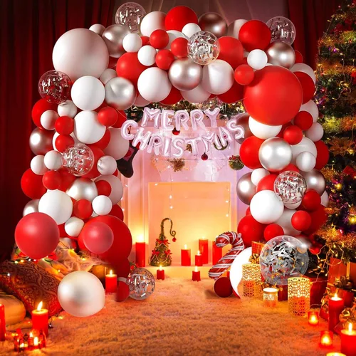 Vista 4 de Kit de arco de globos de Navidad, kit de guirnalda de globos rojos y blancos con caja de regalo, globos de aluminio de Feliz Navidad para Xmas01