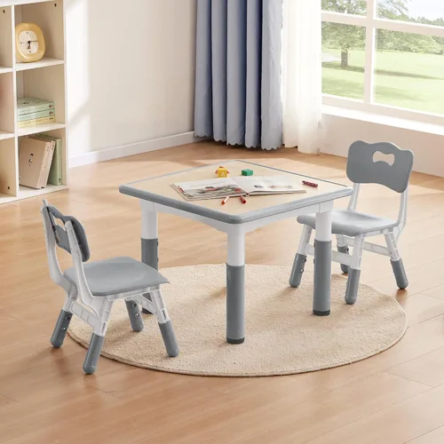 Vista 10 de GITAWUSA Juego de mesa y sillas de estudio para niños, juego de mesa y silla ajustable en altura para niños de 3 a 8 años, mesa de arte para niños