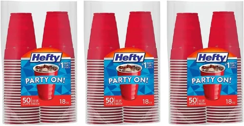 Vista 8 de Vasos de Plástico Desechables Hefty Party On, Rojos, 18 Onzas, 30