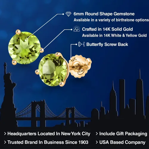 Vista 9 de Gem Stone King Aretes de Martini de oro amarillo de 14 quilates Aretes de tuerca de 3 puntas para mujeres y hombres Redondos de 0.236 pulgadas