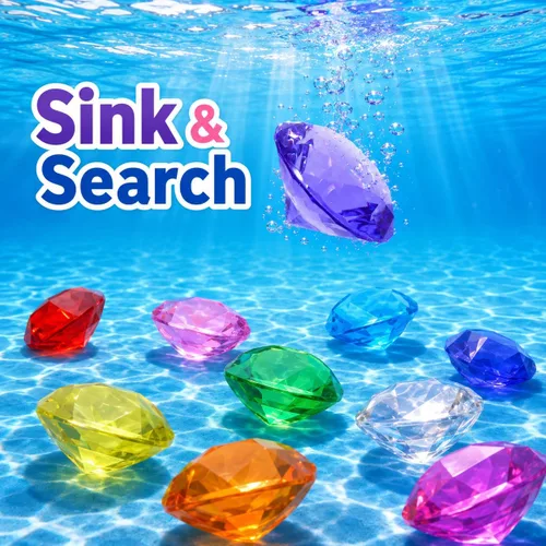 Vista 8 de Toddmomy Gemas de buceo para piscina para niños, 10 piezas de piedras preciosas acrílicas grandes con caja de almacenamiento, juguetes de piscina