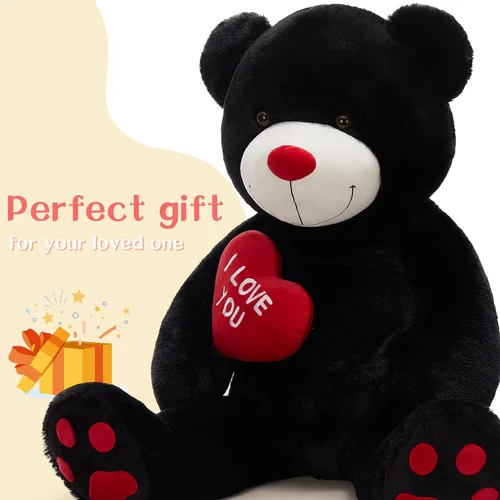 Vista 2 de BENINY Osos de peluche grandes en forma de corazón rojo, osos de peluche negros con bordado "Te quiero" para novia, osos de peluche grandes