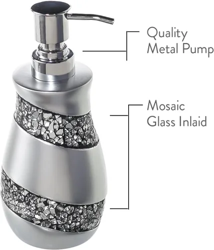 Vista 5 de Creative Scents Dispensador de jabón líquido de mosaico plateado para baño, dispensador de loción decorativo, dispensador de jabón de encimera