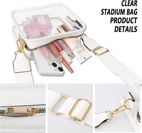 Vista 4 de Bolso cruzado transparente para mujer, bolso transparente aprobado por estadios con correa ajustable