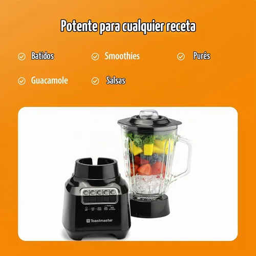 Vista 5 de Toastmaster Batidora de 400 vatios con tarro de vidrio de 48 onzas, para batidos de frutas, batidos y más, potente licuadora de cocina con múltiples