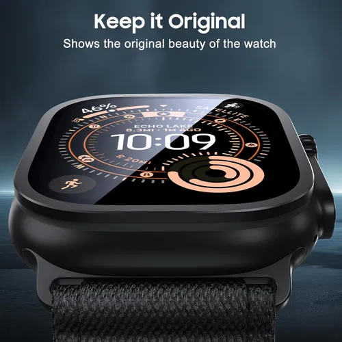 Vista 4 de Uyiton - Protector de pantalla para Apple Watch Ultra 4/3/2/1, vidrio para iWatch de 1.929 in Transparente (borde negro)