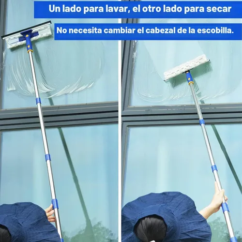 Vista 5 de Limpiador de escobilla de ventana de 60 pulgadas, kit de herramientas de limpieza de ventanas 2 en 1, kit de lavado de ventanas con poste