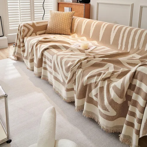 Vista 9 de VClife Funda bohemia de felpilla para sofá, apta para mascotas, gruesa, beige, crema, blanco, a cuadros, triangular, con borlas, agradable a