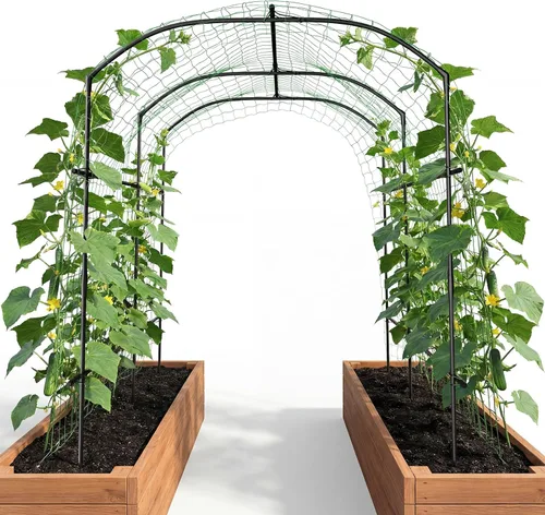 Vista 10 de DoCred Enrejado de arco de jardín grande para plantas trepadoras, 87 pulgadas de alto, soporte de metal para plantas, arco para trepar vides
