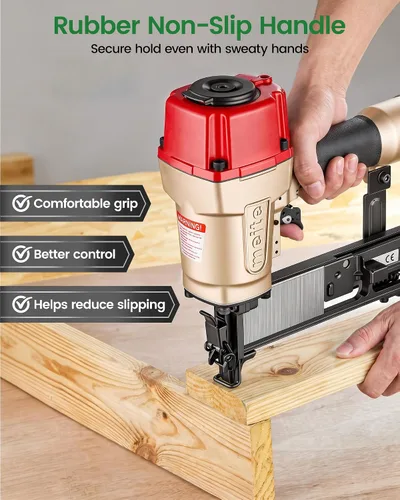 Vista 15 de meite Engrapadora de corona estándar de calibre 16 de 7/16 pulgadas, pistola de grapas neumática de construcción resistente para subsuelo