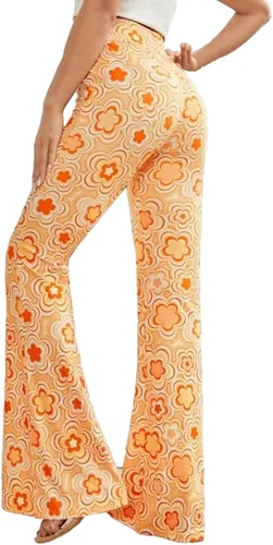 Vista 2 de Pantalones acampanados de los años 70 para mujer, traje de festival rave, cintura alta, parte inferior acampanada, pierna ancha, cómodos pantalones
