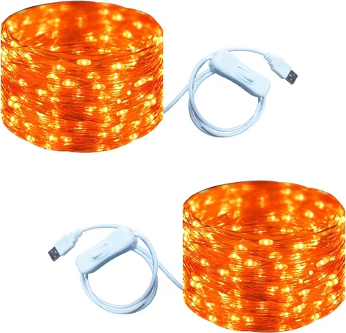Vista 19 de RUICHEN Guirnalda de luces USB de 33 pies, 100 luces LED con interruptor de encendido/apagado (blanco cálido, paquete de 2)