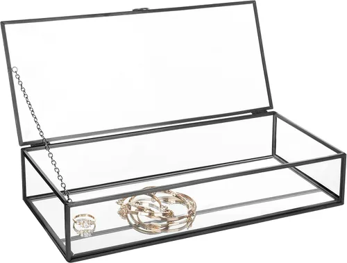 Vista 4 de MyGift - Joyero de cristal vintage, vitrina con espejo de metal negro