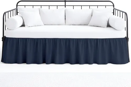 Vista 10 de Falda de cama con volantes con esquinas divididas para camas de día, cobertura de tres lados, fácil ajuste, fabricada con microfibra cepillada