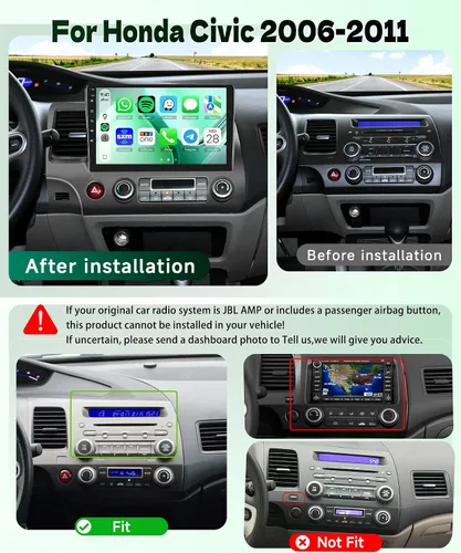 Vista 2 de para Honda Civic 2006-2011 Estéreo de coche Android Carplay inalámbrico Soporte para Android Auto inalámbrico con WiFi Navegación GPS Cámara