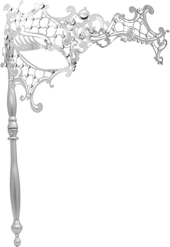 Vista 19 de Thmyo Máscara veneciana de fiesta de Mardi Gras de Halloween con palo de sujeción, máscara de mano con plumas de metal y diamantes de imitación