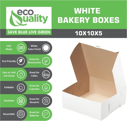 Vista 2 de Paquete de 20 cajas blancas de pastelería de 10 x 10 x 5 pulgadas, cartón kraft blanco para el hogar o venta al por menor, cartón de papel ecológico