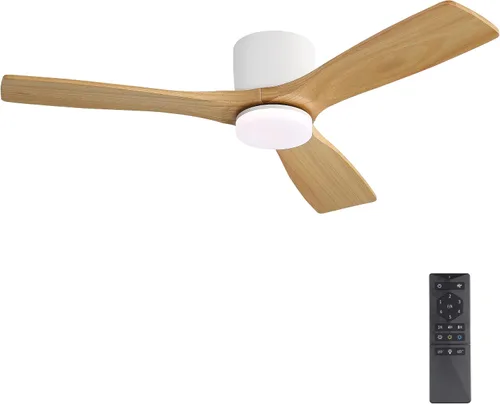 Vista 11 de WINGBO Ventilador de techo CC de montaje empotrado de 48 pulgadas, luz regulable 3CCT, 3 cuchillas de madera tallada, motor CC reversible sin ruido